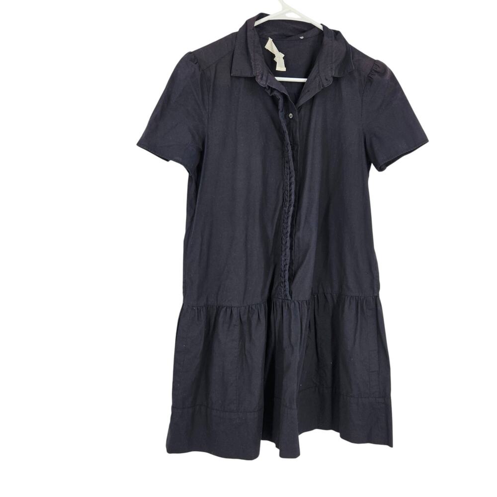 Athe Vanessa Bruno Dress Black Button Down Short Sleeve Collared Mini Size 4-6